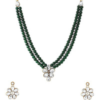 Yellow Chimes Jewellery Set for Women and Girls Traditional Green Beads Necklace Set for Women | Gold Plated Stone Beads Necklace Set | Birthday Gift for girls and women Anniversary Gift for Wife