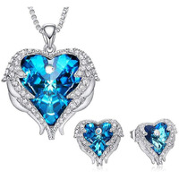 Yellow Chimes Pendant Set for Women and Girls A5 High Grade Blue Crystal Pendant Set Silver Tone Heart Pendant With Earrings Set for Girls | Birthday Gifts For Women Valentine Gift for Girls