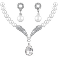 Yellow Chimes Jewellery Set for Women and Girls Fashion Pearl Necklace Set for Women White Crystal Pearl Set | Silver Toned Pearl Necklace Set | Birthday Gifts For Women Valentine Gift for Girls