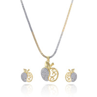 Yellow Chimes Sparkling AD/American Diamond Latest Fashion Apple Shaped Gold Plated Dual Tone Jewellery Pendant Set with Earrings For Women & Girls