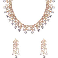 Yellow Chimes American Diamond Necklace Set For Women | White Stone Rose Gold Jewellery Set For Women | Diamond Necklace Set | Birthday Gift for Girls Anniversary Gift for Wife