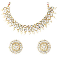 Yellow Chimes traditional necklace set for woman Gold-Plated Kundan Choker Necklace Set Traditional Kundan-Studded Beaded Necklace Set For Women & Girls