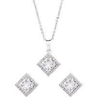 Yellow Chimes Pendant Set for Women Silver Toned AD/American Dimaond Crytal Studded Square Shaped Pendant Set with Earrings for Women and Girls