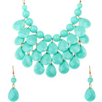 Yellow Chimes Jewellery Set For Women Blue Stone Tear Drop Designed Gold Toned Necklace Set For Women and Girls