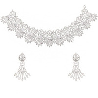 Yellow Chimes American Diamond Jewellery Set for Women Rhodium Plated Bridal Wedding White AD Jewellery Necklace Set for Women and Girls
