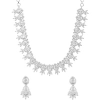 Yellow Chimes American Diamond Necklace Set For Women | White Stone Silver Jewellery Set For Women | Diamond Necklace Set | Birthday Gift for Girls Anniversary Gift for Wife