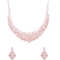 Yellow Chimes American Diamond Necklace Set For Women | White Stone Rose Gold Jewellery Set For Women | Diamond Necklace Set | Birthday Gift for Girls Anniversary Gift for Wife
