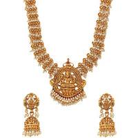 Yellow Chimes Womens Temple Traditional Gold Plated Hanging Pearls Choker Necklace Set