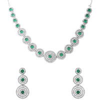 Yellow Chimes American Diamond Necklace Set For Women | Green Stone Silver Jewellery Set For Women | Diamond Necklace Set | Birthday Gift for Girls Anniversary Gift for Wife