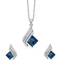 Yellow Chimes Pendant Set for Women and Girls Blue Crystal Pendant Set For Women | Silver Toned Pendant With Earrings Set for Girls | Birthday Gifts For Women Valentine Gift for Girls