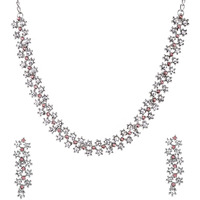 Yellow Chimes Jewellery Set for Women and Girls Crystal Bridal Jewellery Set for Wedding | White & Pink Stone Bridal Jewellery Set | Birthday Gift For Women Valentine Gift for Girls