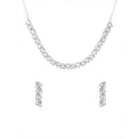 Yellow Chimes American Diamond Necklace Set For Women | White Stone Silver Jewellery Set For Women | Diamond Necklace Set | Birthday Gift for Girls Anniversary Gift for Wife