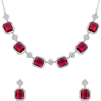 Yellow Chimes American Diamond Necklace Set For Women | Red Stone Silver Jewellery Set For Women | Diamond Necklace Set | Birthday Gift for Girls Anniversary Gift for Wife