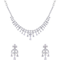 Yellow Chimes American Diamond Necklace Set For Women | White Stone Silver Jewellery Set For Women | Diamond Necklace Set | Birthday Gift for Girls Anniversary Gift for Wife