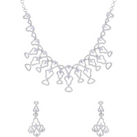 Yellow Chimes American Diamond Necklace Set For Women | White Stone Silver Jewellery Set For Women | Diamond Necklace Set | Birthday Gift for Girls Anniversary Gift for Wife