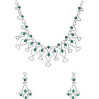 Yellow Chimes American Diamond Necklace Set For Women | Green Stone Silver Jewellery Set For Women | Diamond Necklace Set | Birthday Gift for Girls Anniversary Gift for Wife