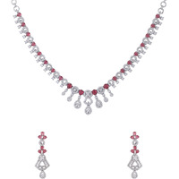 Yellow Chimes American Diamond Necklace Set For Women | Pink & White Stone Silver Jewellery Set For Women | Diamond Necklace Set | Birthday Gift for Girls Anniversary Gift for Wife