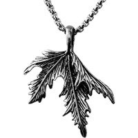 THE MEN THING FOLDED FOLIAGE - Titanium Steel Leaf Pendant with 24inch Round Box Chain for Men & Boys