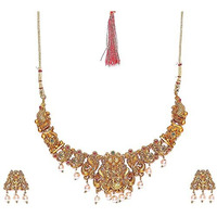 Estele Gold Plated Lakshmi Ji Nakshi Temple Necklace Set with Crystals & Pearls for Women