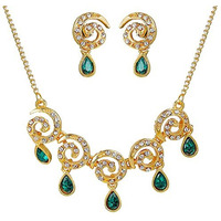 Gehena By Estele Gold Plated Circular Infinity Designer Necklace Set with Green Crystal Drop for Women