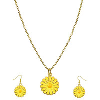 ANNACREATIONS Golden Chain Plated Yellow Daisy Pendant Necklace With Earrings for Women and Girls (STYLE 2)