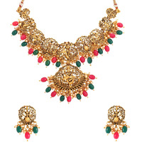 Yellow Chimes Jewellery Set for Women Gold Plated Traditional Temple Jewelry Set Antique Necklace Set with Earrings and Maangtikka for Women and Girls (JS 18)