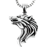 THE MEN THING WATCHING WOLF - Alloy Pendant with Stainless Steel 24inch Round Box Chain, American trending Style for Men & Boy
