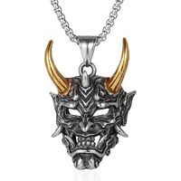 THE MEN THING GOLDEN HORN - Alloy Pendant with Stainless Steel 24inch Round Box Chain, European trending Style for Men & Boy