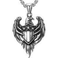 THE MEN THING LIBERTY WINGS - Alloy The Eagle Pendant with Stainless Steel 24inch Round Box Chain, European trending for Men & Boy