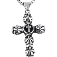 THE MEN THING SIMPLE CROSS - Alloy Pendant with Pure Stainless Steel 24inch Round Box Chain, European trending Style for Men & Boys