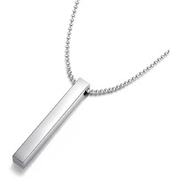 THE MEN THING Chain for Men - Pure Titanium Steel 3D Silver Cuboid Vertical Bar Pendant with 24inch Ball Chain for Men & Boys