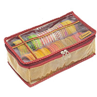 SRAJANAA PVC Material 2 Rod Zipper Bangle Box/Bangle Organizer Box/Jewellery Storage Box/Jewellery Pouch/Vanity Bag (1, Maroon)