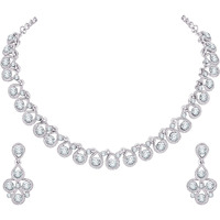Atasi International Womens Silver Plated American Diamond Necklace/Jewellery Set with Earrings (R5461)