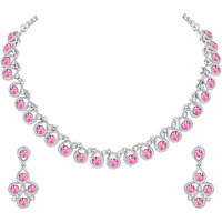 Atasi International Pink Diamond Silver Plated Alloy Necklace Set with Earrings For Women (RP5461)