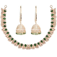 ZENEME Rhodium Plated Silver Toned White American Diamond Studded Necklace With Earring Jewellery Set For Woment and Girl (Rose Gold Pink)