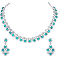 Atasi International Blue Diamond Silver Plated Alloy Necklace Set with Earrings For Women (RF5461)