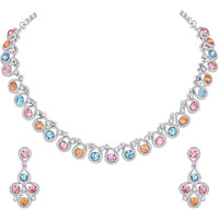 Atasi International Silver-Plated Multicolor Crystals Diamond Necklace/Jewellery Set with Earrings For Women (RML5461)