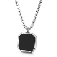 Fashion Frill Mens Jewellery Black Silver Chain For Men Boys Geometric Stainless Steel Black Silver Locket Pendant Necklace Chain For Men Boys For Husband Gift Chains (Modern)
