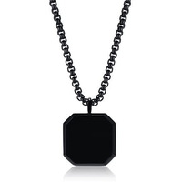 Fashion Frill Mens Jewellery Black Silver Chain For Men Boys Geometric Stainless Steel Black Silver Locket Pendant Necklace Chain For Men Boys Anniversary Gift For Husband Gift Chains (Classic)
