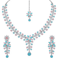 Atasi International Silver Plated Multi Color Crystals AD Diamond Necklace Jewellery Set for Women, Girls for Wedding, Festive, Party, Ocassion Wear (RML1965)