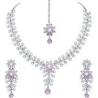 Atasi International Silver Plated Purple Crystals Ad Diamond Necklace Set With Earrings And Maang Tikka, Suitable For Bridal, Wedding, Party (Rpu1965, Womens)