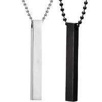 Fashion Frill Mens Jewellery 3D Cuboid Vertical Bar/Stick Stainless Steel Black Silver Locket Pendant Necklace Chain For Men Boys and Men Unisex Pendant (Classic)