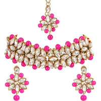 Shining Diva Fashion Latest Choker Design Kundan Traditional Necklace Jewellery Set for Women (Pink) (11274s)