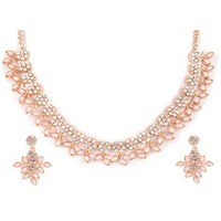 Atasi International Peach Color Gold Plated Crystal Necklace Jewellery Set with Earrings for Women Ideal for Party, Wedding, Festivals (MP5484)