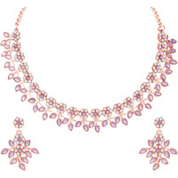 Atasi International Gold Plated Crystal Necklace Jewellery Set with Earrings Suited for Party Wedding Festive for Women (PURPLE)