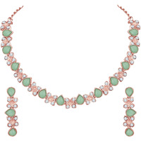 Atasi International Gold Plated Mint Green Cystals American Diamond Necklace Jewellery Set with Earrings for Women Suited for Party, Wedding, Engagement (MG1778)