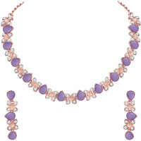 Atasi International Gold Plated Purple Cystals American Diamond Necklace Jewellery Set with Earrings for Women Suited for Party, Wedding, Engagement (PU1778)