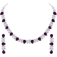 Atasi International Excellent Flower Design Silver Plated Alloy Princess Style Necklace Set for Women (PURPLE)