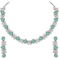 Atasi International Silver Plated Mint Green Crystals AD Diamond Jewellery Necklace Set for Women and Girls (RMNG1778)