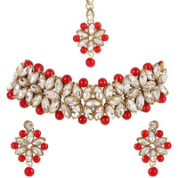 Shining Diva Fashion Latest Choker Design Kundan Traditional Necklace Jewellery Set for Women (Red) (11276s)